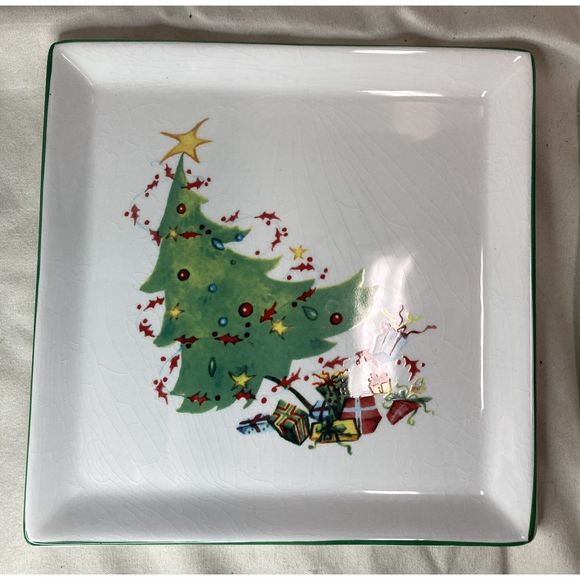 Set of 4 Christmas Visions by Blitzen & Co. Square Snack/Appetizer Plates - Picture 5 of 11